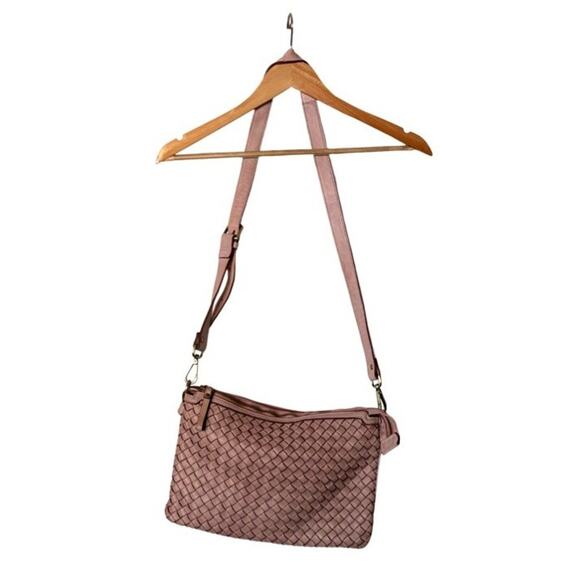 Genuine Leather Basket Weave Crossbody Lavender Made In Italy Adjustable Strap - Picture 8 of 8